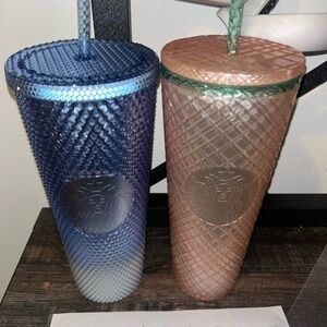 Starbucks Blue and Brown Geometric Accent Tumblers